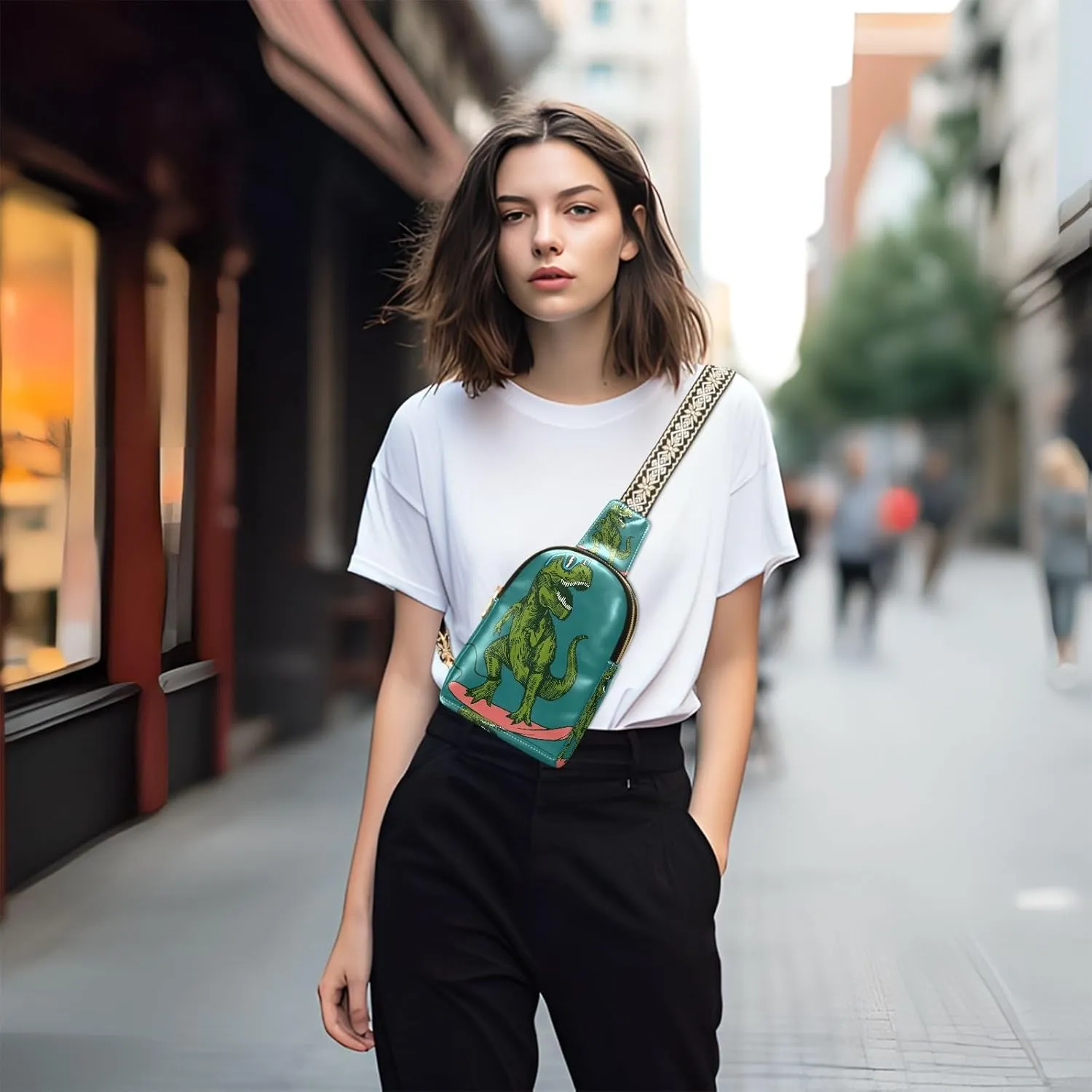 Small Sling Bag Cactus Succulent Floral Trendy Crossbody Bag Fashion Waist Packs Watercolor Leather Chest Bag