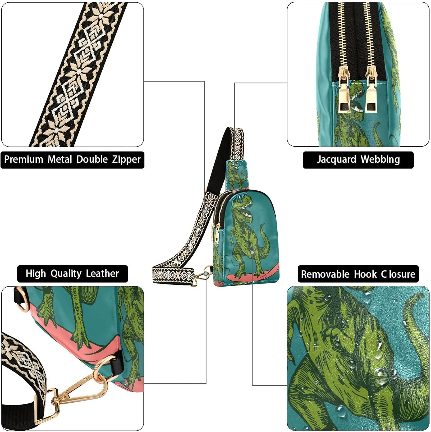 Small Sling Bag Cactus Succulent Floral Trendy Crossbody Bag Fashion Waist Packs Watercolor Leather Chest Bag