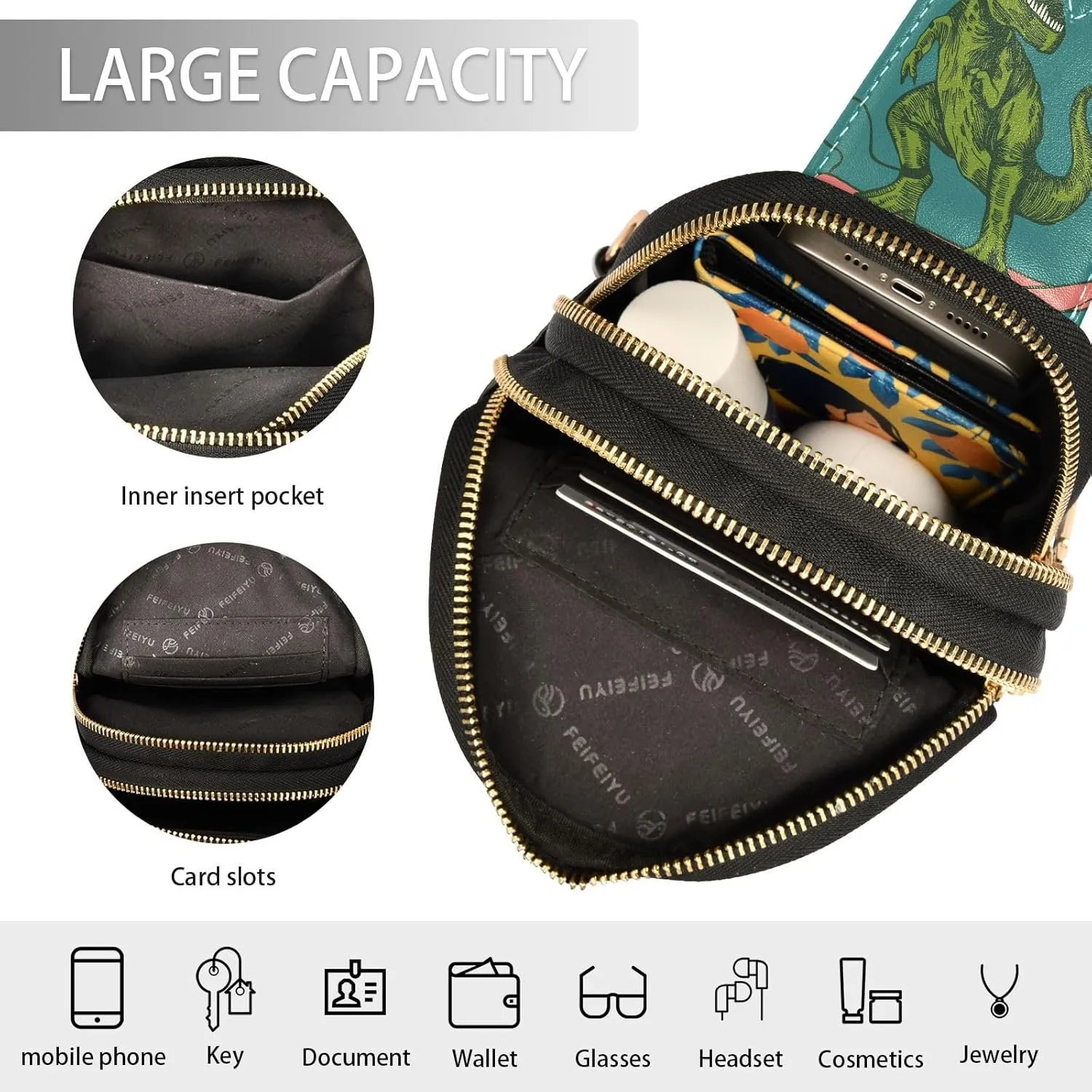 Small Sling Bag Cactus Succulent Floral Trendy Crossbody Bag Fashion Waist Packs Watercolor Leather Chest Bag