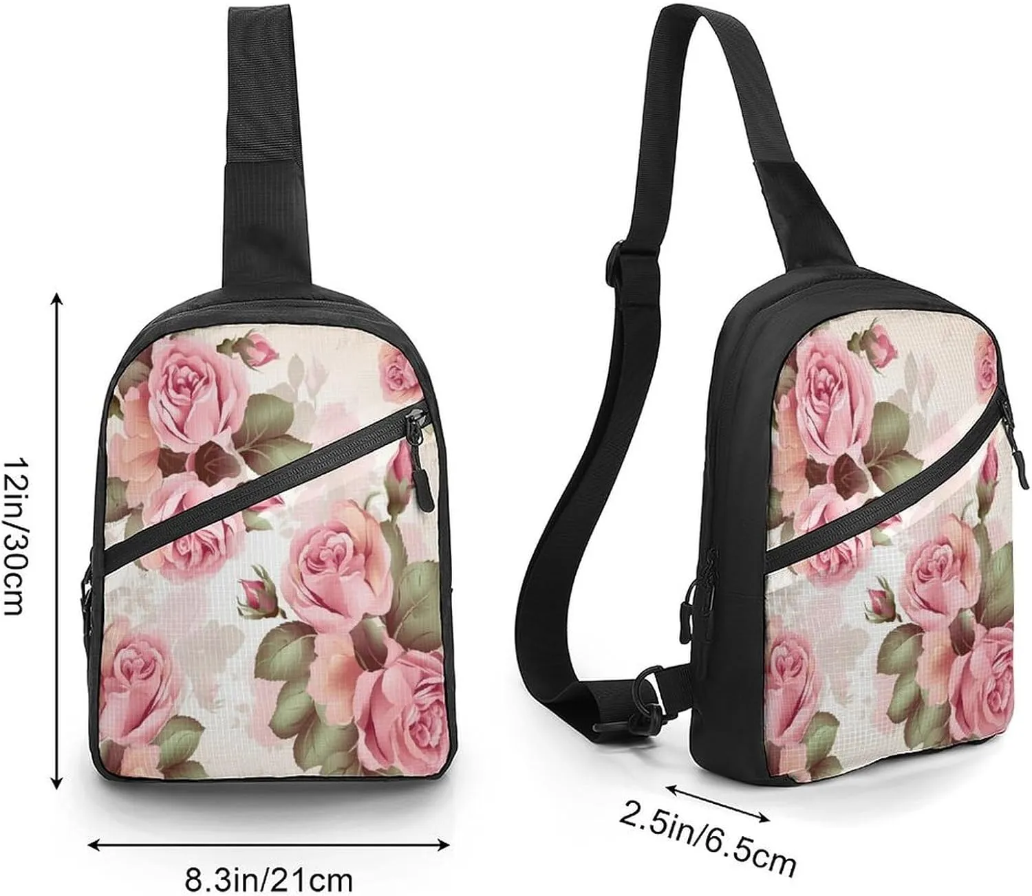 Small Sling Chest Bag Crossbody Bag for Men Women,Rose Floral Lightweight Gym Daypack for Travel Cycling Hiking