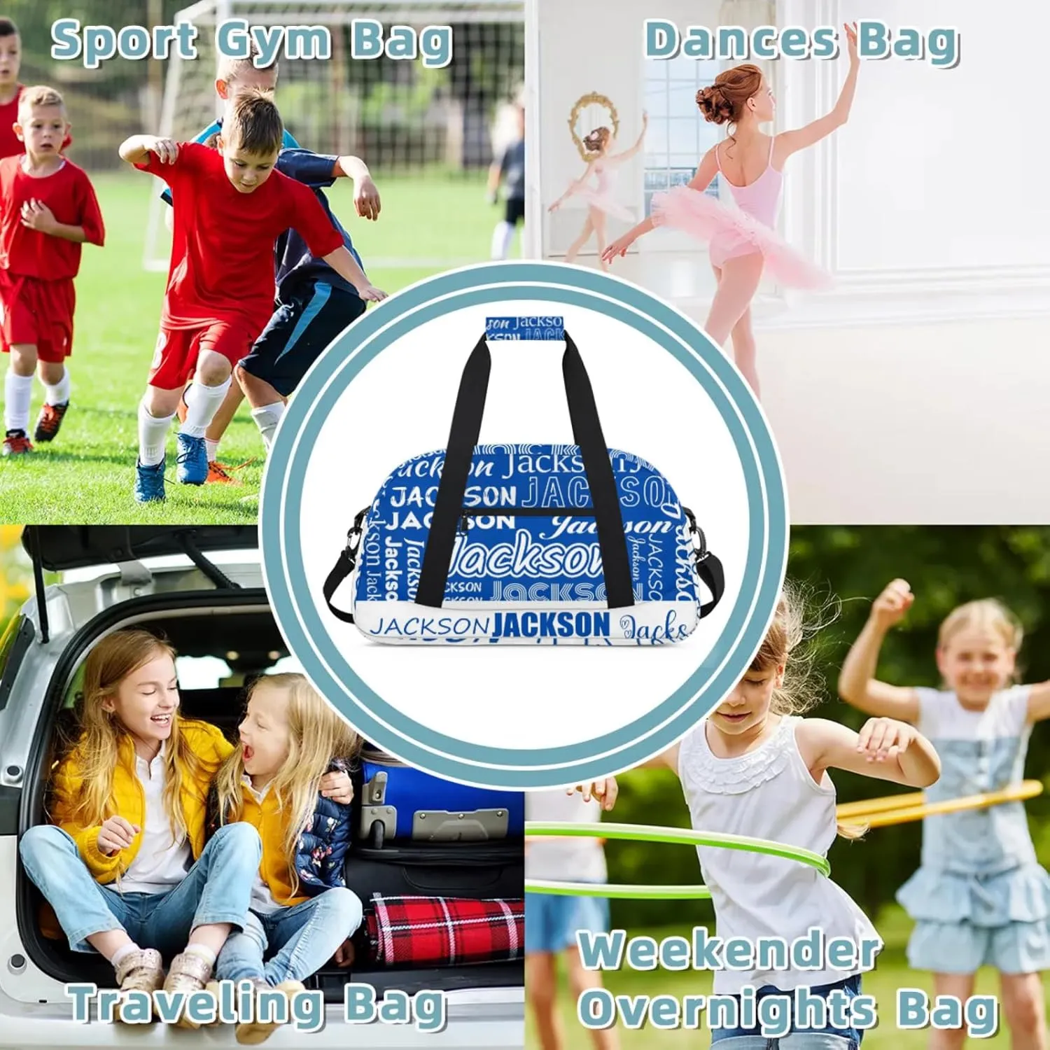 Small Sports Duffle Bag for Women Men Lightweight Custom Luggage Overnight Bag for Travel Fitness Workout Cobalt Blue White