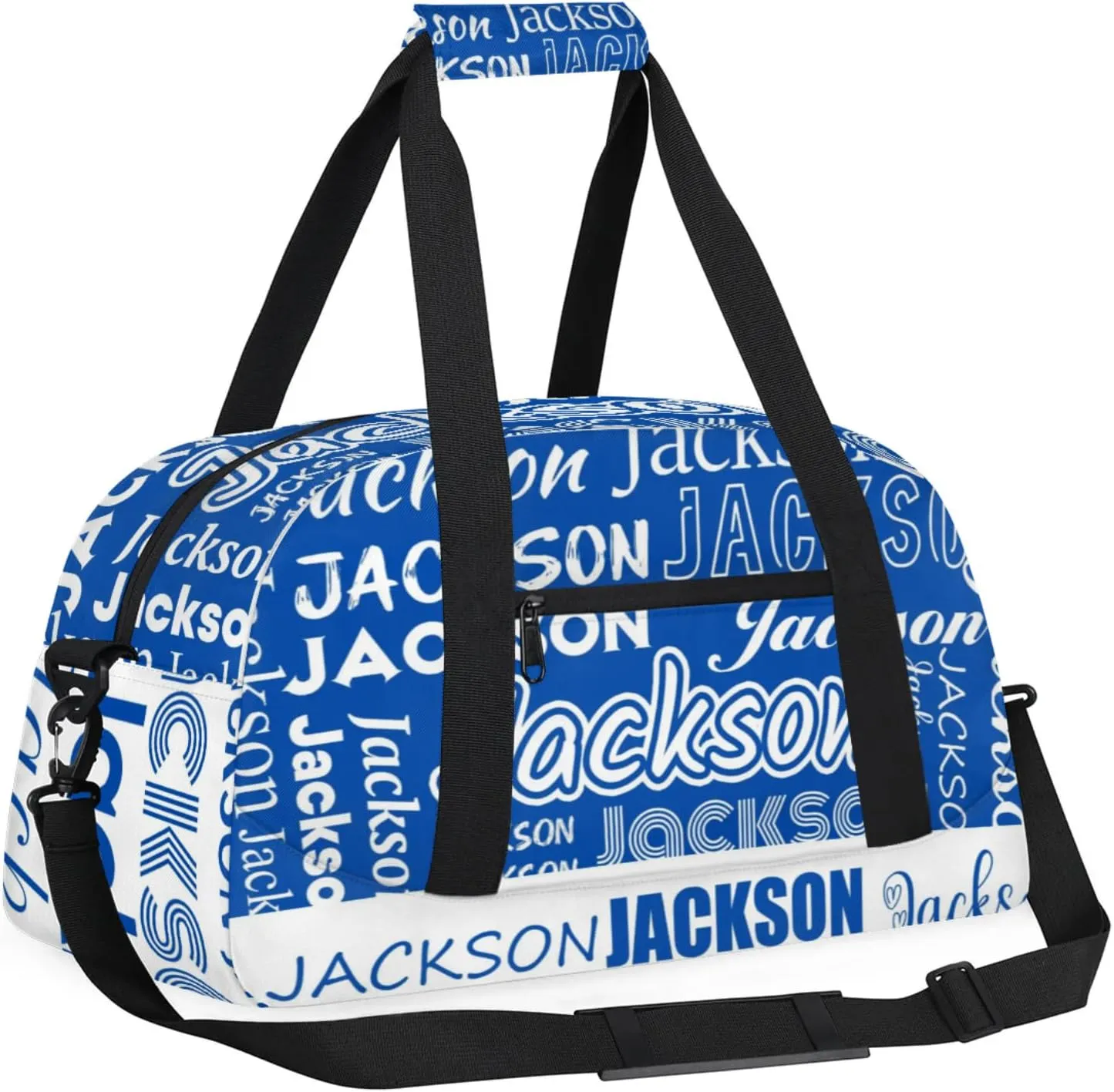 Small Sports Duffle Bag for Women Men Lightweight Custom Luggage Overnight Bag for Travel Fitness Workout Cobalt Blue White