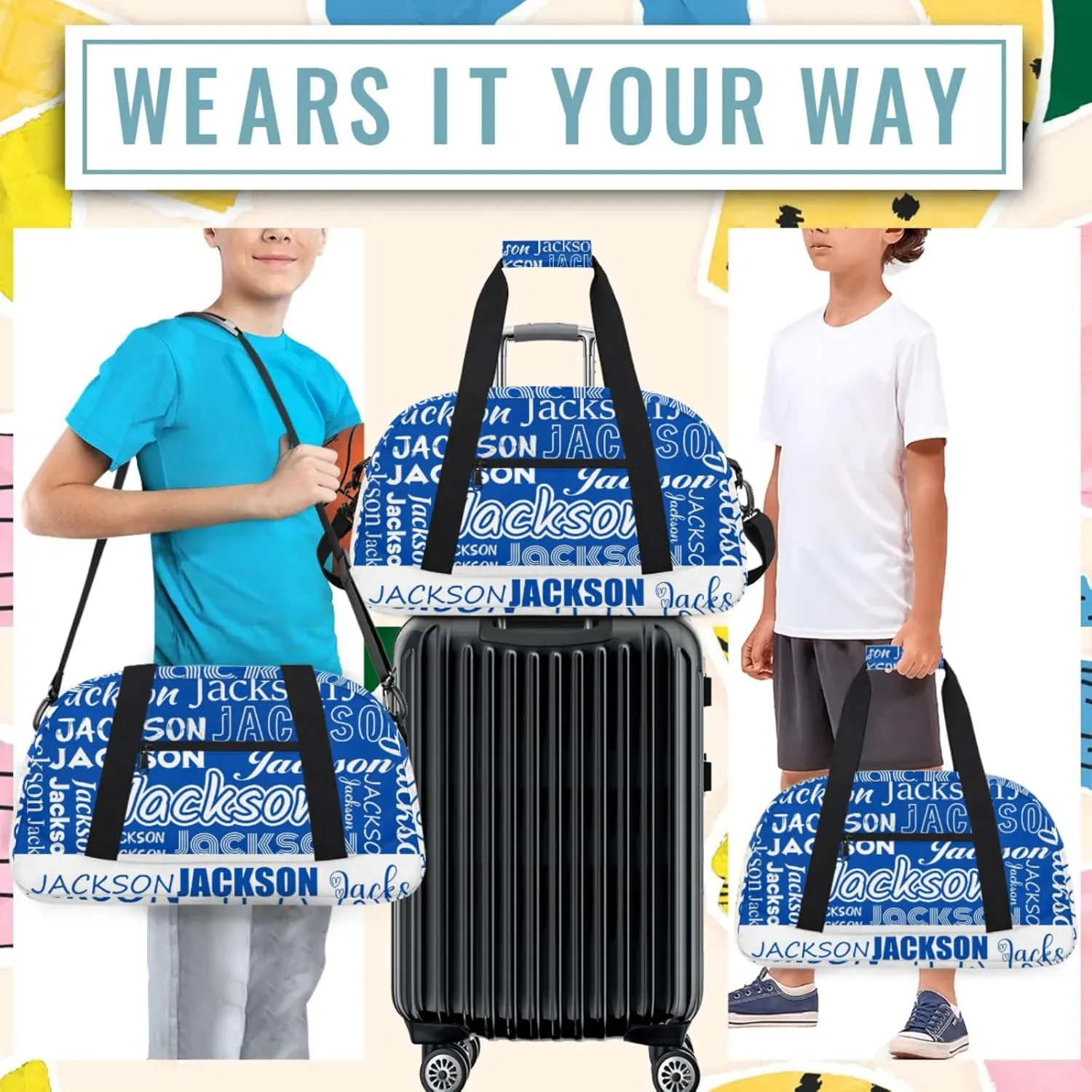 Small Sports Duffle Bag for Women Men Lightweight Custom Luggage Overnight Bag for Travel Fitness Workout Cobalt Blue White