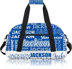 Small Sports Duffle Bag for Women Men Lightweight Custom Luggage Overnight Bag for Travel Fitness Workout Cobalt Blue White