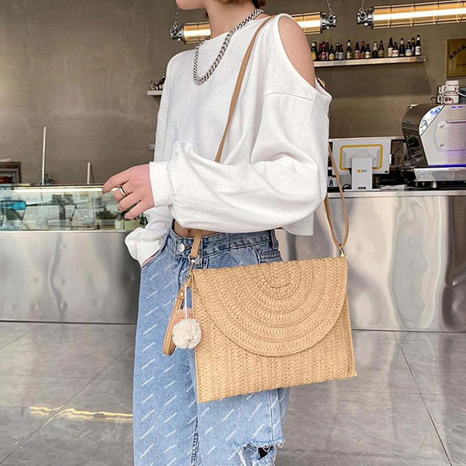 Small Summer Beach Bags Straw Clutch Purses for Women Woven Purse Womens Handbag Cute Straw Shoulder Bag