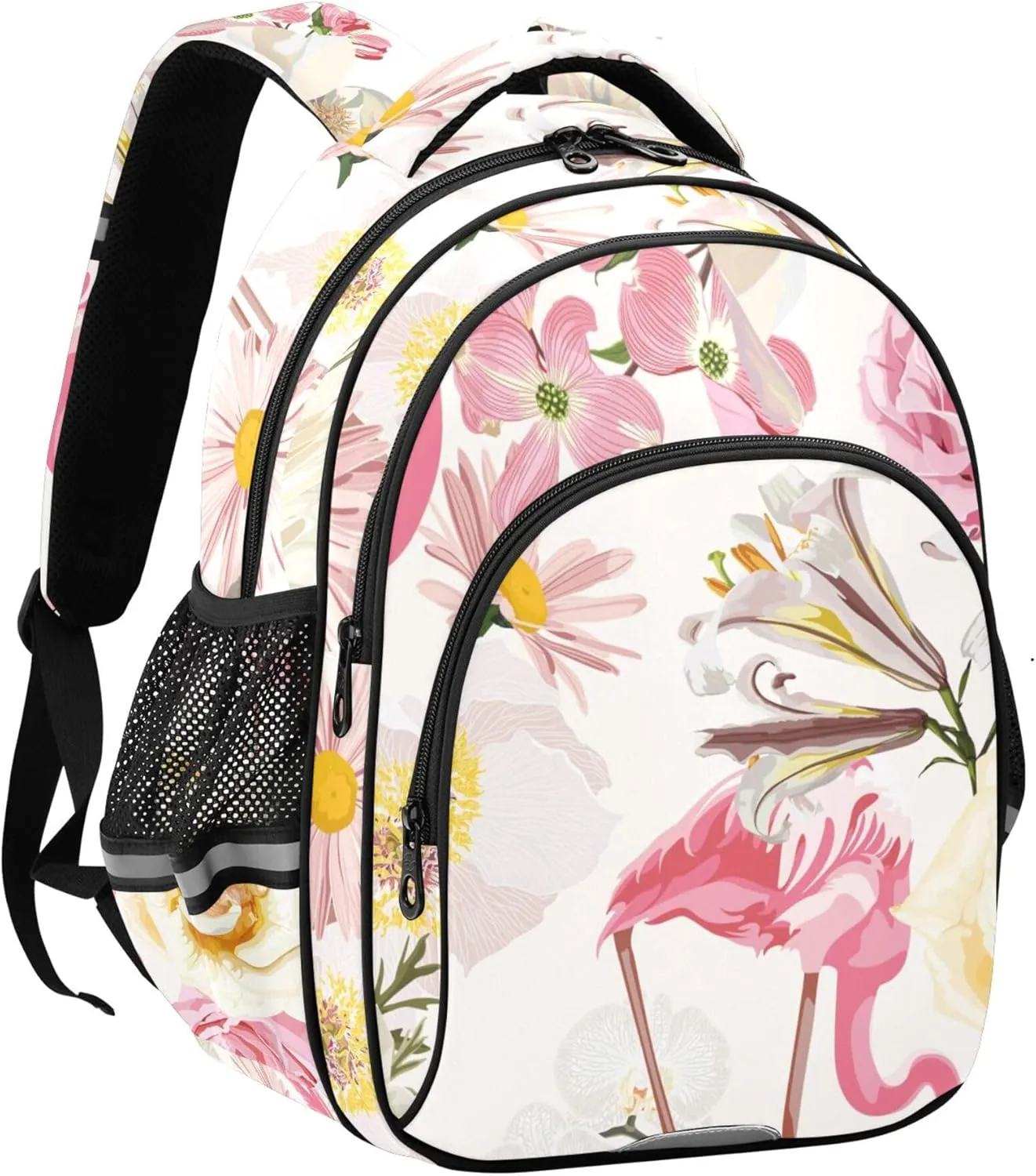 Small Travel Backpacks for Women Men - Pink Flamingo Exotic Flowers Casual Daypack Lightweight Laptop Backpack Durable Shoulder Bag