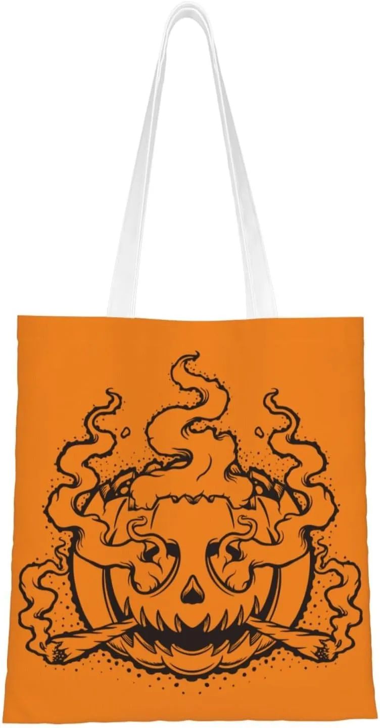 Smoky Pumpkins Tote Bag for Women Canvas Shopping Bags Reusable Large Capacity Casual Shoulder Handbags Grocery Bags DIY Gift Bags