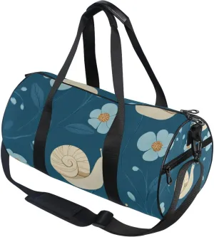 Snail and Blue Flowers Cartoon Gym Duffle Bag Women Men Sports Fitness Bag for Travel Workout Gymnastics Dance Ballet