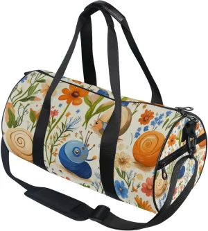Snails and Floral Flowers Gym Duffle Bag Women Men Sports Fitness Bag for Travel Workout Gymnastics Dance Ballet