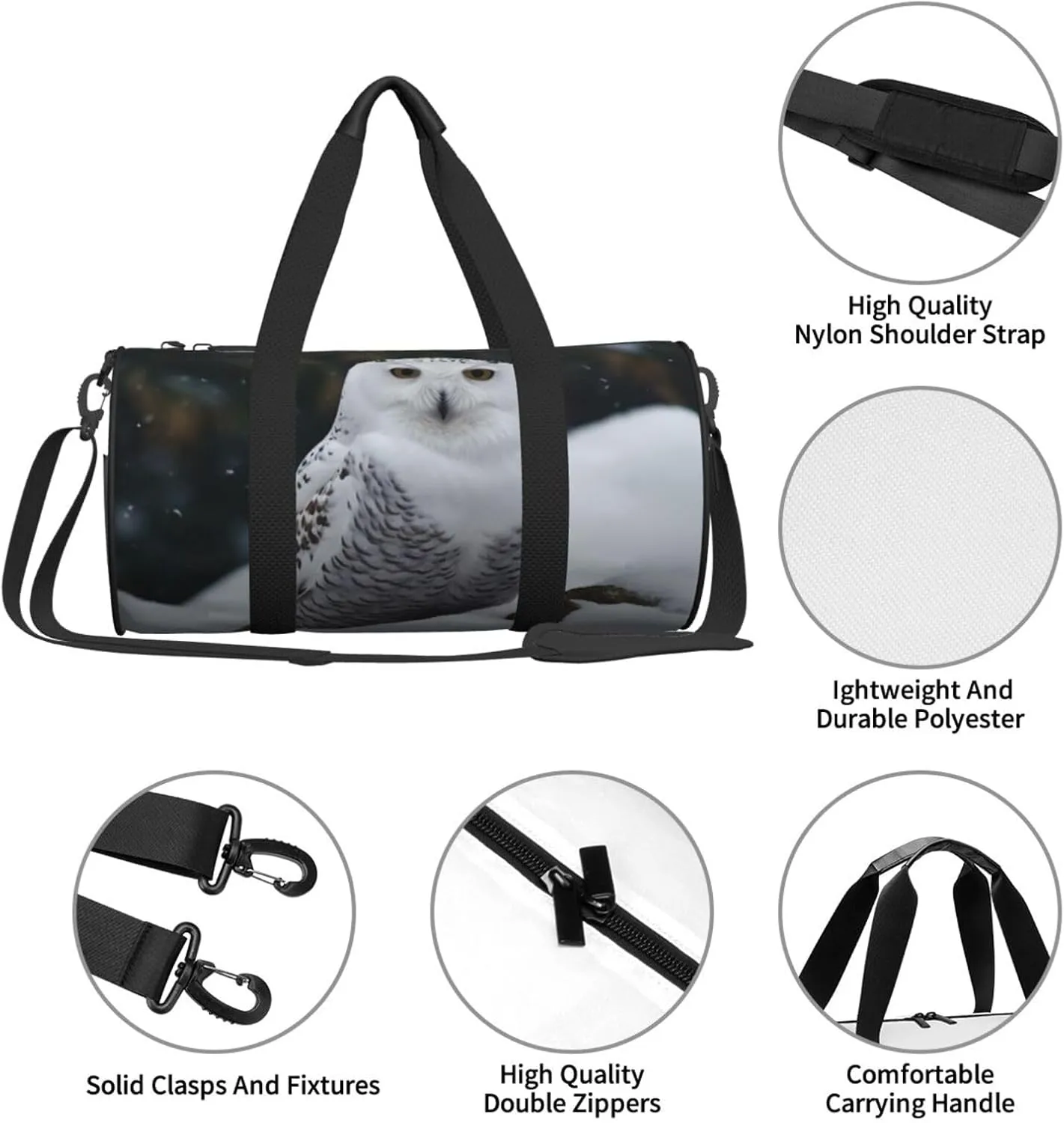 Snow Owl Travel Duffle Bag for Men Women Sport Gym Bag Foldable Weekender Bag Carry on Overnight Bag for Travel Swimming Basketball