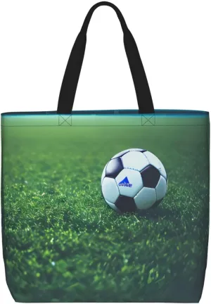 Soccer Ball On Grassy print Women Tote Bags with Inner Bag Handbags with Pattern for Shopping Office