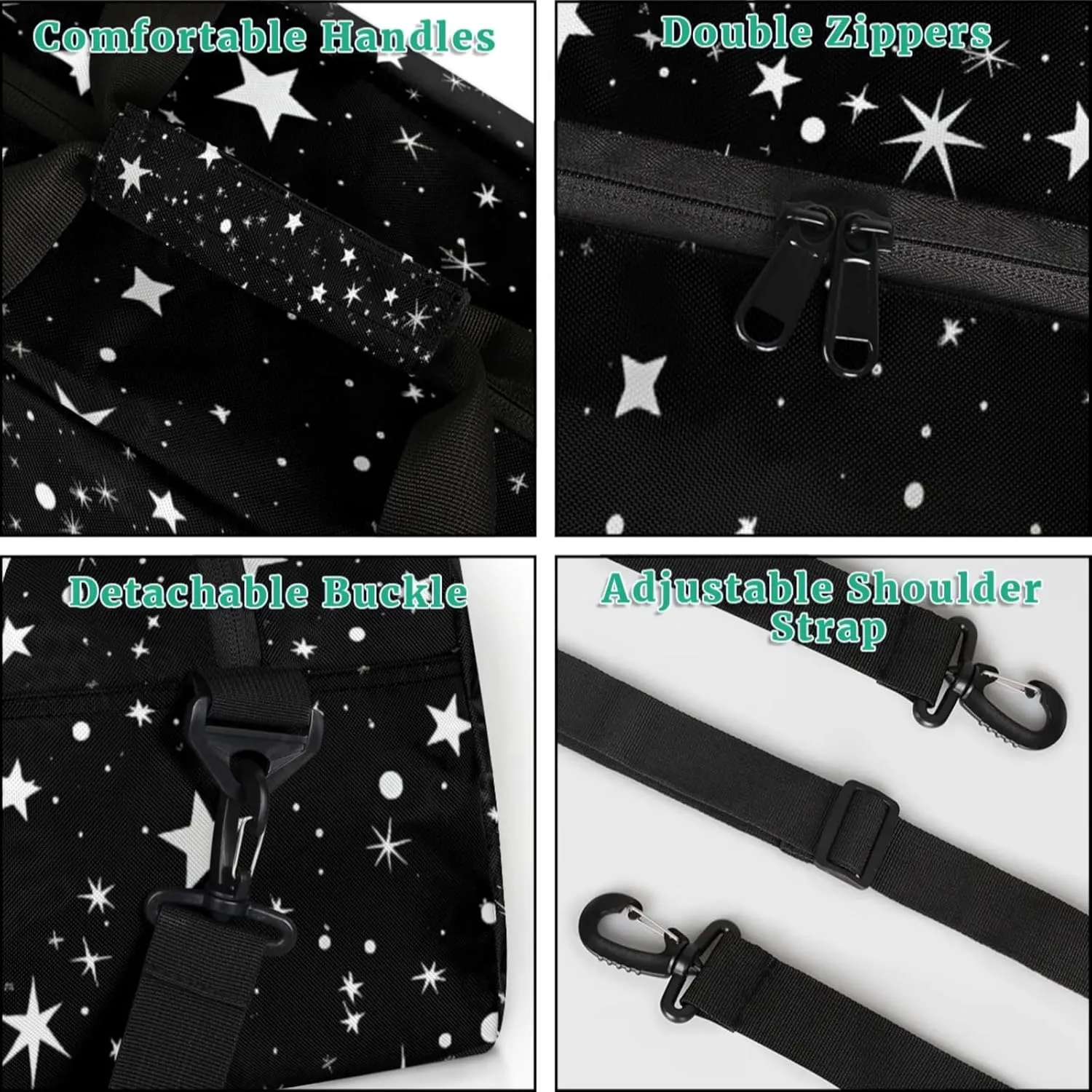 Soccer Sports Duffel Bag, Weekender Gymnastics Training Bag for Men Traveling Business Trip, Soccer Goal Stars Pattern Black