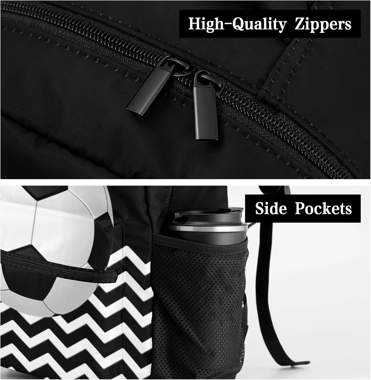 Soccer Stripes Black Personalized Kids School Backpack Custom for Boys Girls Primary Daypack School Bookbag Travel Bag