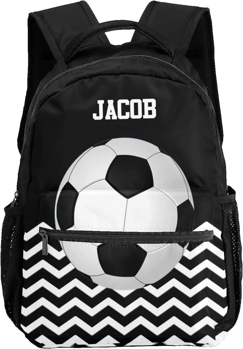 Soccer Stripes Black Personalized Kids School Backpack Custom for Boys Girls Primary Daypack School Bookbag Travel Bag