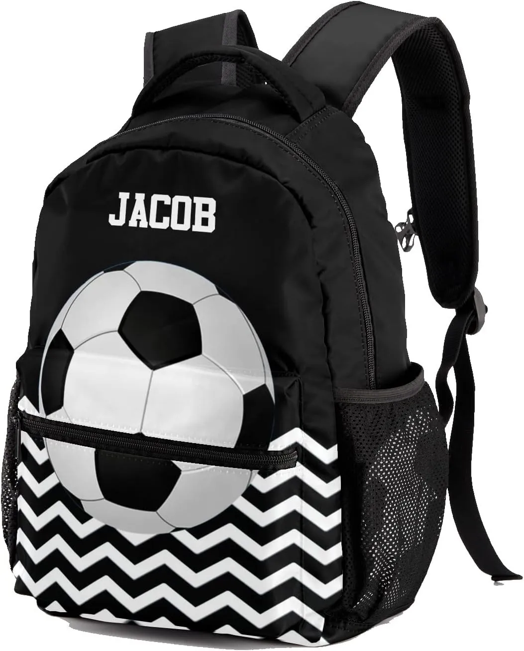 Soccer Stripes Black Personalized Kids School Backpack Custom for Boys Girls Primary Daypack School Bookbag Travel Bag