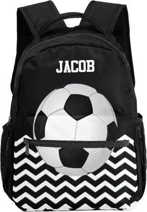 Soccer Stripes Black Personalized Kids School Backpack Custom for Boys Girls Primary Daypack School Bookbag Travel Bag