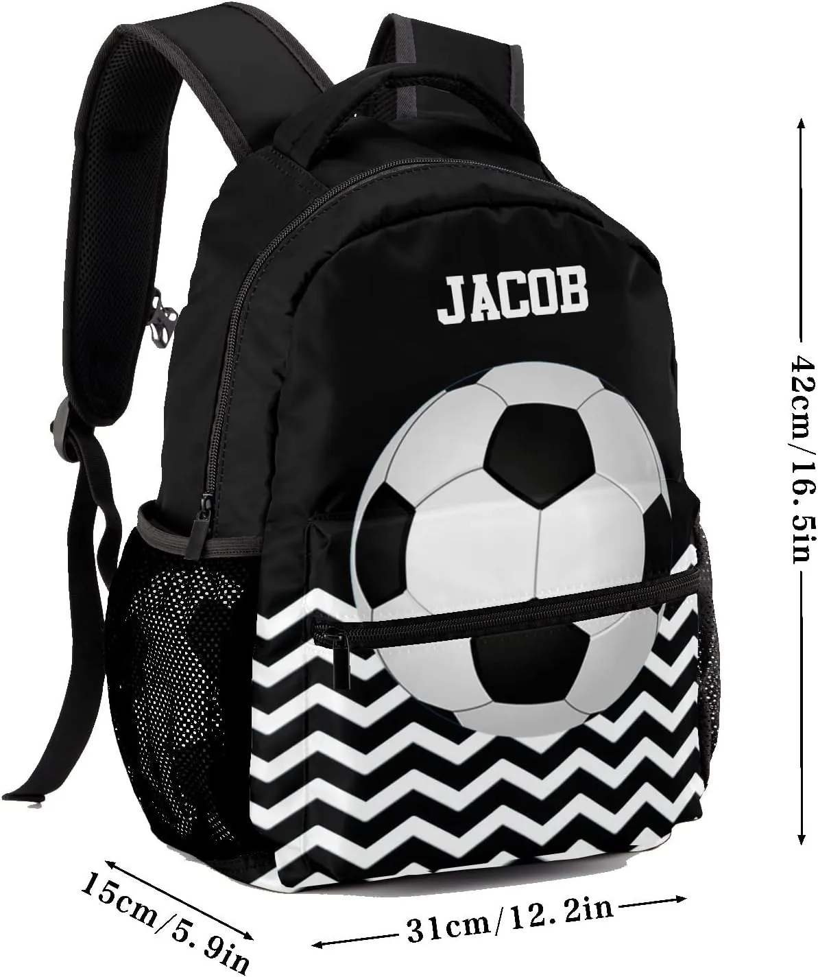 Soccer Stripes Black Personalized Kids School Backpack Custom for Boys Girls Primary Daypack School Bookbag Travel Bag