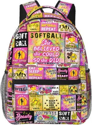 Softball Backpack School Backpacks Durable Softball Bookbag Casual Sport Daypack Travel Bag for Kids Girls Adults Gifts 16 Inch