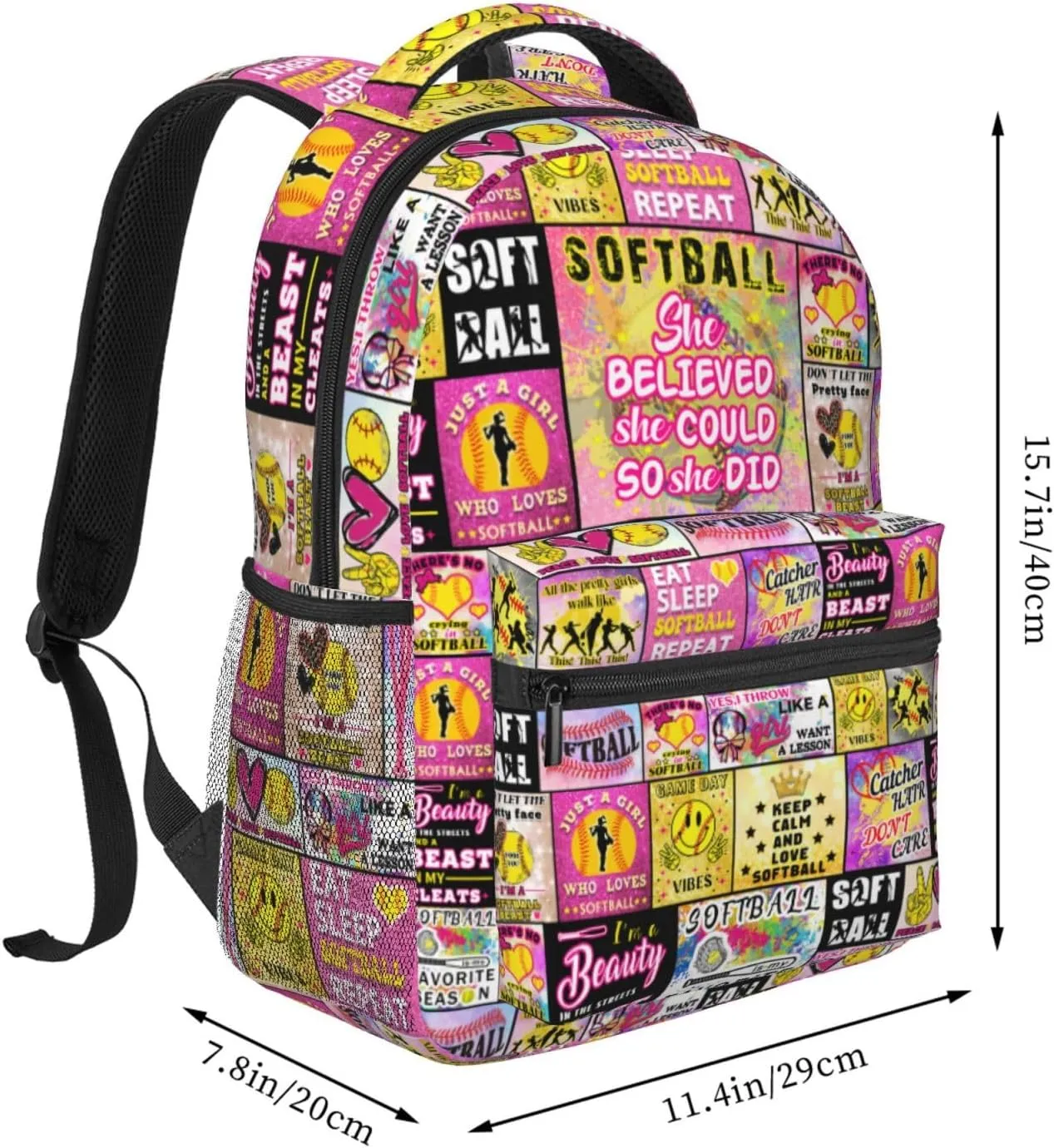 Softball Backpack School Backpacks Durable Softball Bookbag Casual Sport Daypack Travel Bag for Kids Girls Adults Gifts 16 Inch