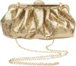 Solid Color Fish Scale Sequins Pleated Clutch Bag Hardware With Rhinestones Shiny Crossbody Purse for Women