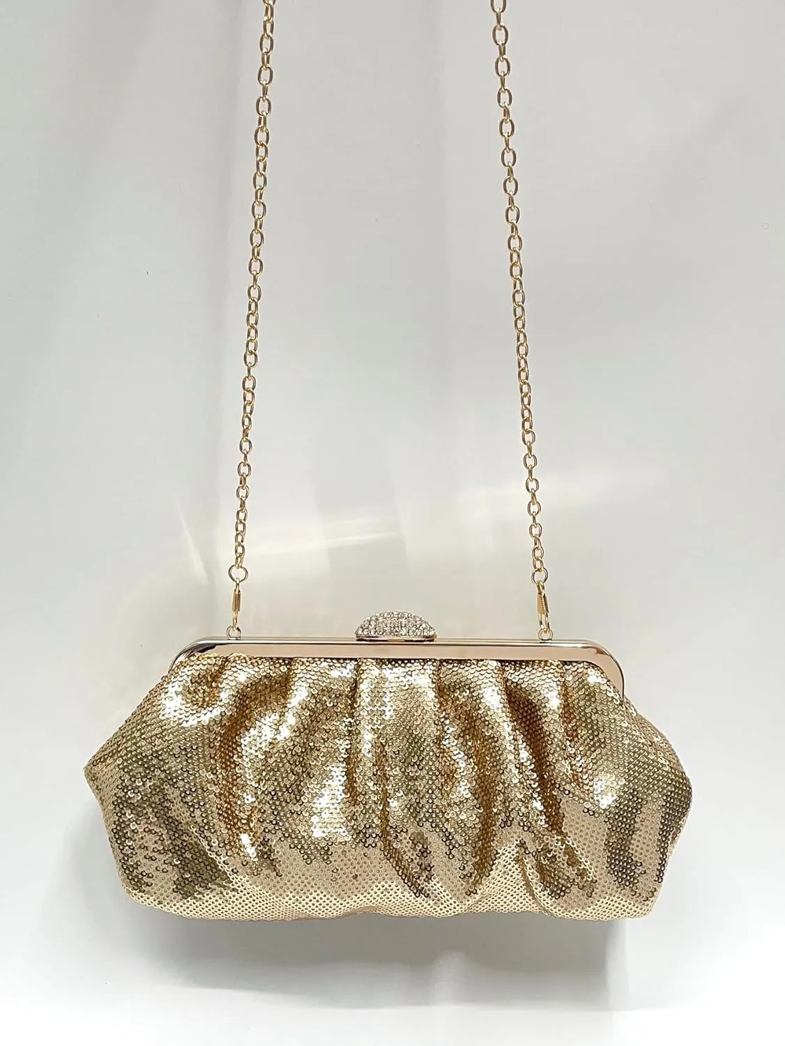Solid Color Fish Scale Sequins Pleated Clutch Bag Hardware With Rhinestones Shiny Crossbody Purse for Women