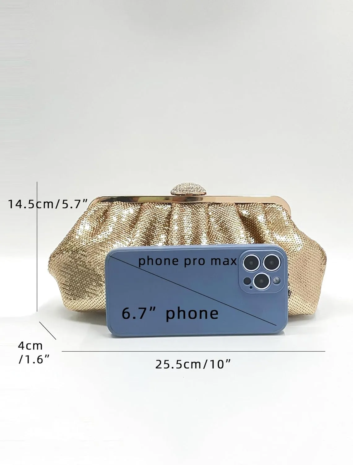 Solid Color Fish Scale Sequins Pleated Clutch Bag Hardware With Rhinestones Shiny Crossbody Purse for Women