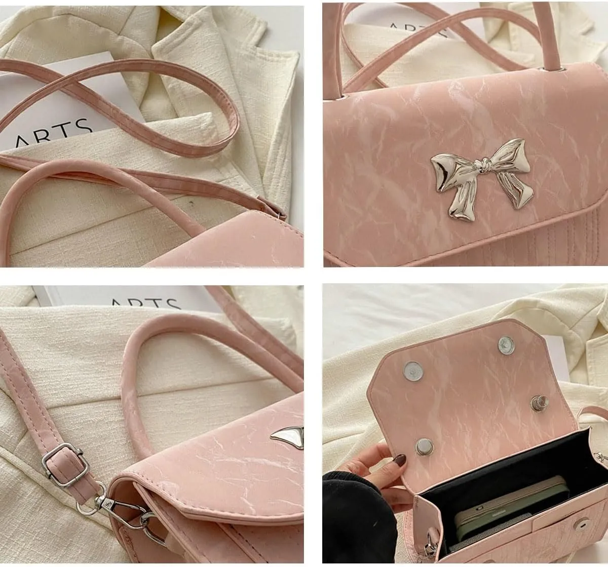 Solyinne Crossbody Bag for Women Bow with Adjustable Strap Y2k Chic Cute Leather Designer Clutch Shoulder Bag
