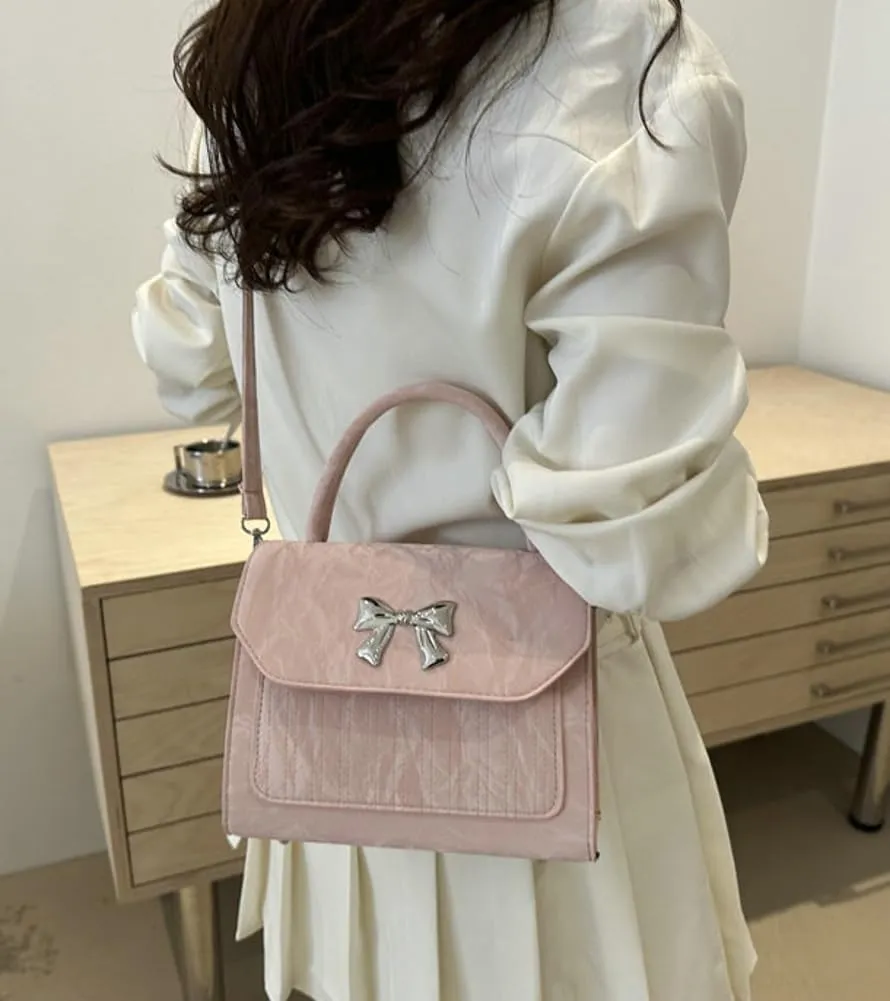 Solyinne Crossbody Bag for Women Bow with Adjustable Strap Y2k Chic Cute Leather Designer Clutch Shoulder Bag
