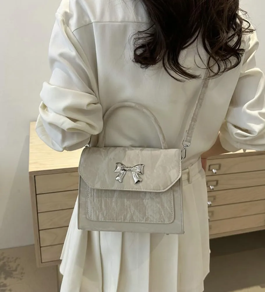 Solyinne Crossbody Bag for Women Bow with Adjustable Strap Y2k Chic Cute Leather Designer Clutch Shoulder Bag