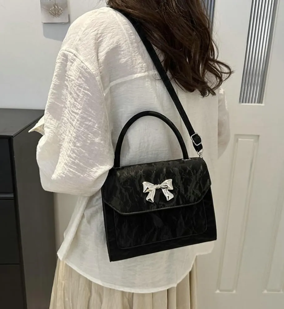 Solyinne Crossbody Bag for Women Bow with Adjustable Strap Y2k Chic Cute Leather Designer Clutch Shoulder Bag