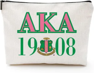 Sorority Gift Pink and Green Canvas Makeup Bags, AKA 1908 Cosmetic Organizer for Sisters & Friends Greek Sorority Paraphernalia