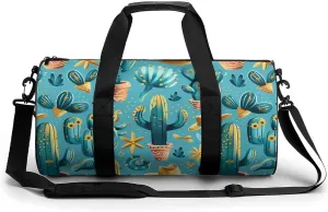 Southwest Turquoise Cactus Gym Bag Workout Sports Bag Lightweight Tote Duffel Bag Travel Weekender Bag for Women Men