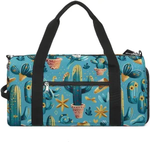Southwest Turquoise Cactus Sports Gym Bag Lightweight Travel Duffle Bag Carry on Weekender Bags for Women Men