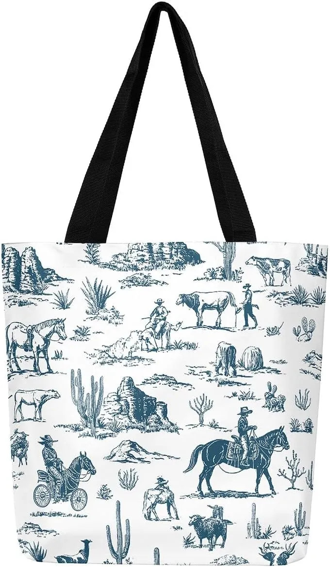 Southwestern Canvas Tote Bag Cabin Canvas Bag Woodland Wildlife Deer Pine Tree Mountain River Retro Tote Bag