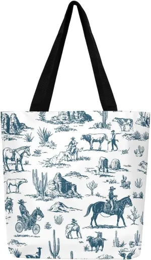 Southwestern Canvas Tote Bag Cabin Canvas Bag Woodland Wildlife Deer Pine Tree Mountain River Retro Tote Bag