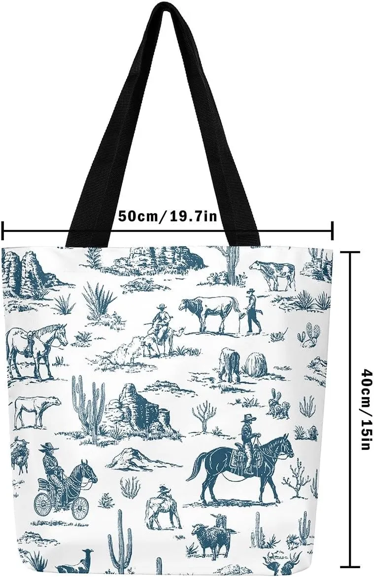 Southwestern Canvas Tote Bag Cabin Canvas Bag Woodland Wildlife Deer Pine Tree Mountain River Retro Tote Bag