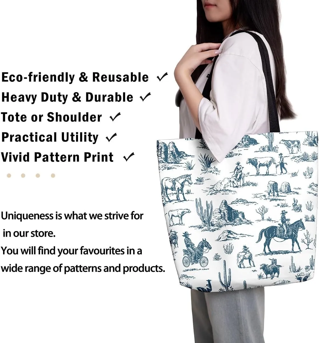 Southwestern Canvas Tote Bag Cabin Canvas Bag Woodland Wildlife Deer Pine Tree Mountain River Retro Tote Bag