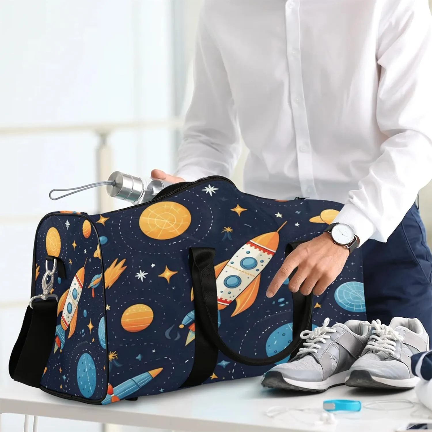 Space Rocket Galaxy Travel Bag for Men Women, Gym Duffle Bags for Travel, Carry On Luggage Bag, Weekender Overnight Workout Bags
