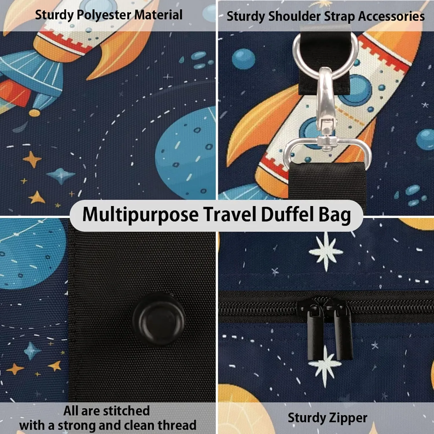Space Rocket Galaxy Travel Bag for Men Women, Gym Duffle Bags for Travel, Carry On Luggage Bag, Weekender Overnight Workout Bags