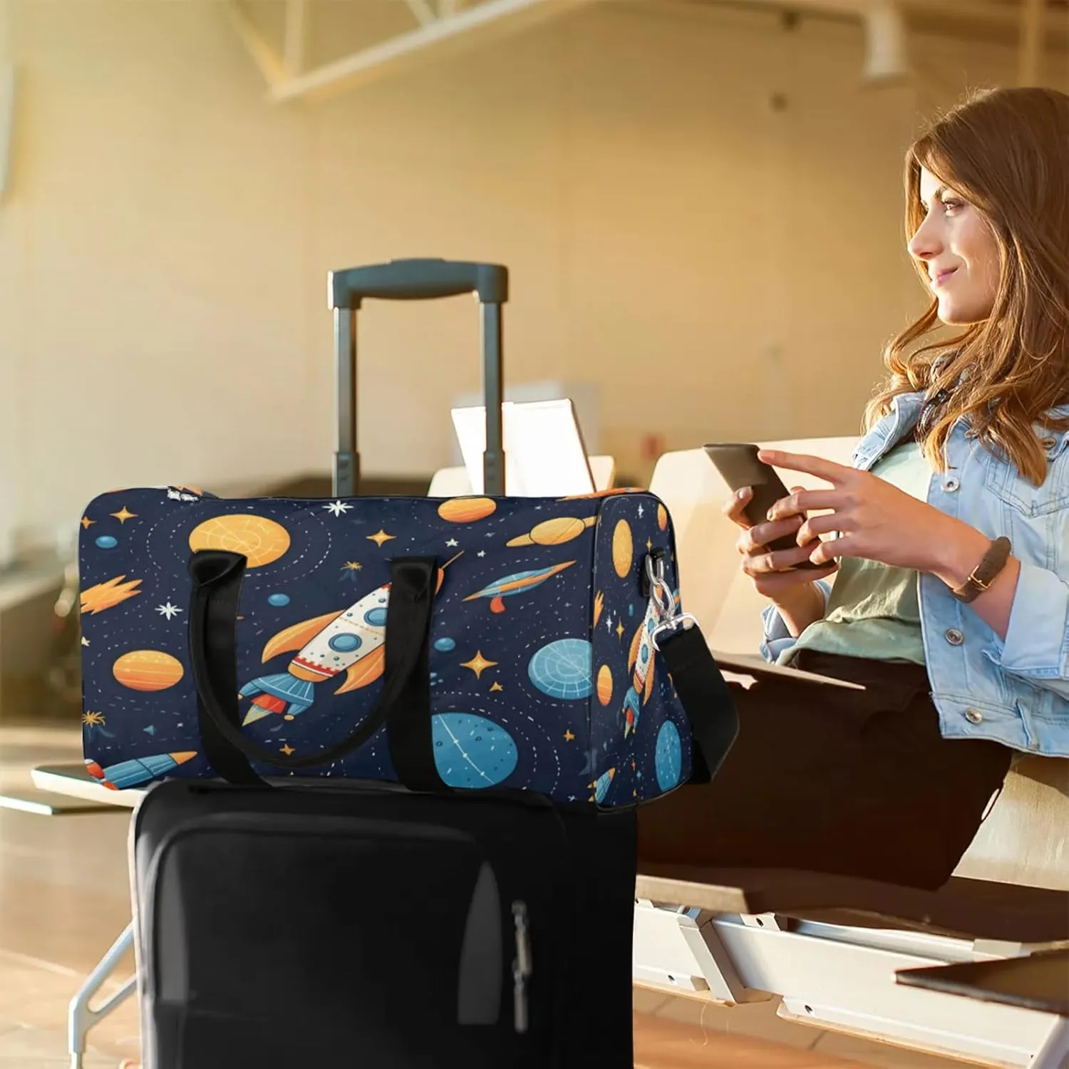 Space Rocket Galaxy Travel Bag for Men Women, Gym Duffle Bags for Travel, Carry On Luggage Bag, Weekender Overnight Workout Bags