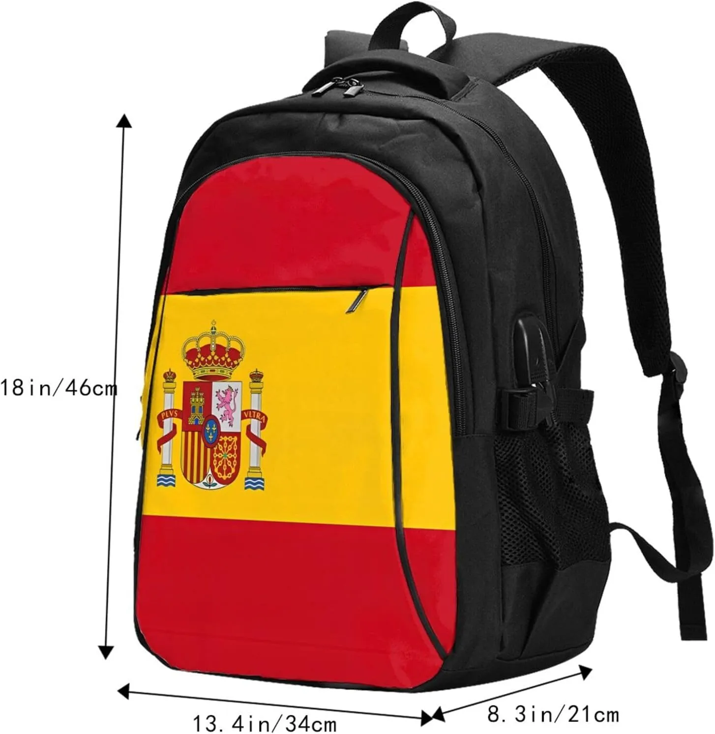 Spain Spanish Espana Flag Business Laptop Backpack Travel Backpacks Outdoor Rucksack Large Bag Daypack with USB Charging Port Multi-Pocket for Hiking Camping