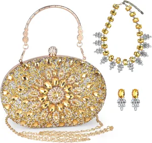 Sparkle Jeweled Clutch Purses Crystal Wedding Evening Purse for Women
