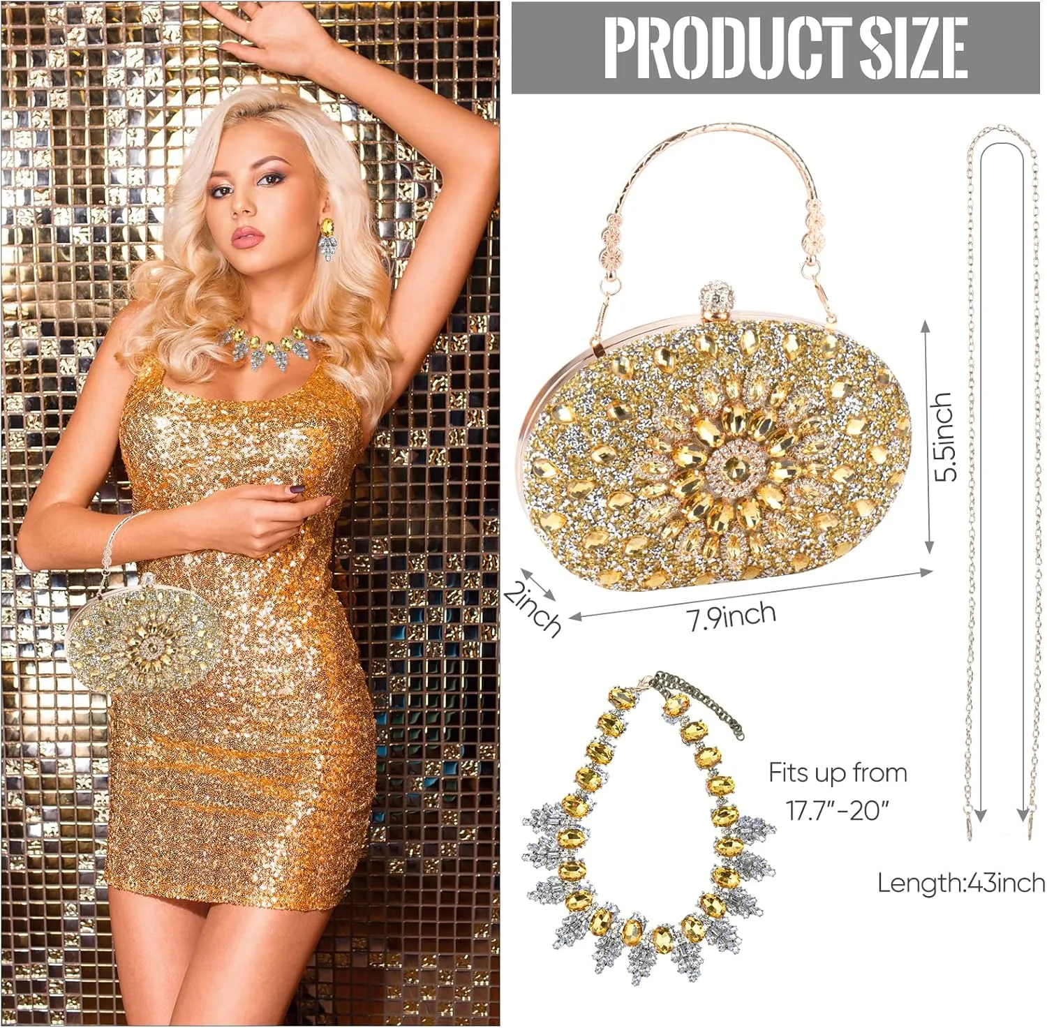 Sparkle Jeweled Clutch Purses Crystal Wedding Evening Purse for Women
