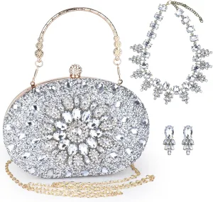 Sparkle Jeweled Clutch Purses Crystal Wedding Evening Purse for Women