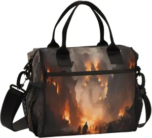 Spectacular Volcano Insulated Lunch Bag Leakproof Freezable Cooler Bag with Adjustable Shoulder Strap for Office Work Picnic Beach,S