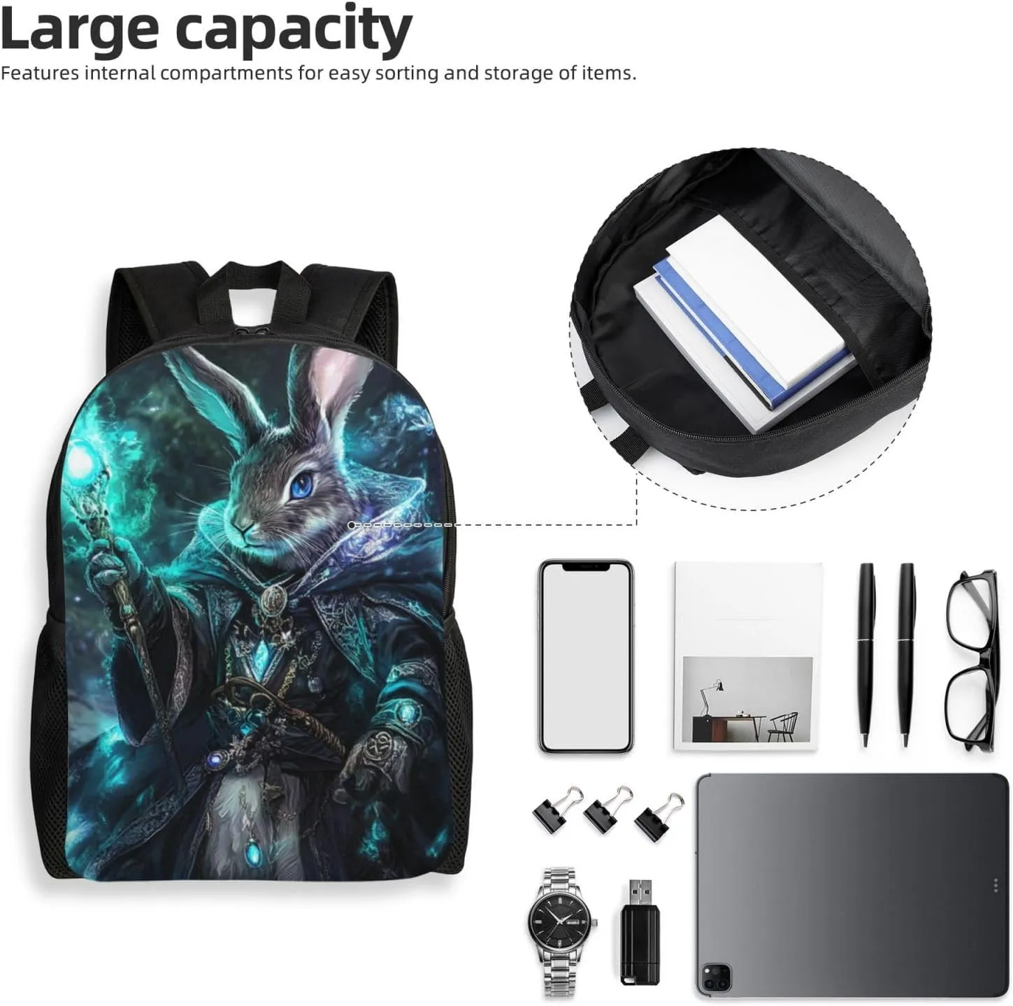 Spell Rabbit Backpack Waterproof Anti Theft Durable Light Laptop Bag Backpacks For Women Men Travel Gym Backpack