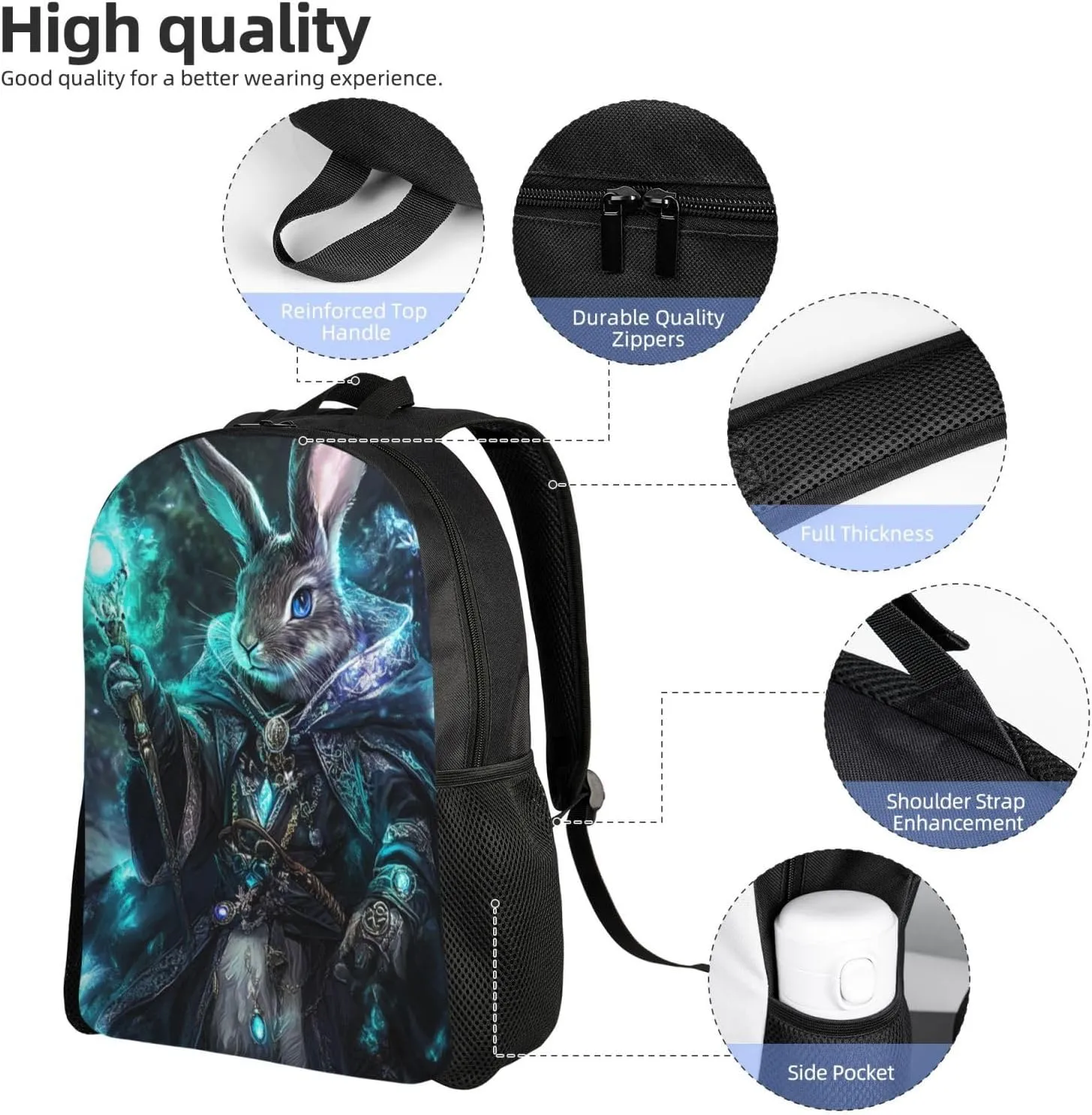Spell Rabbit Backpack Waterproof Anti Theft Durable Light Laptop Bag Backpacks For Women Men Travel Gym Backpack