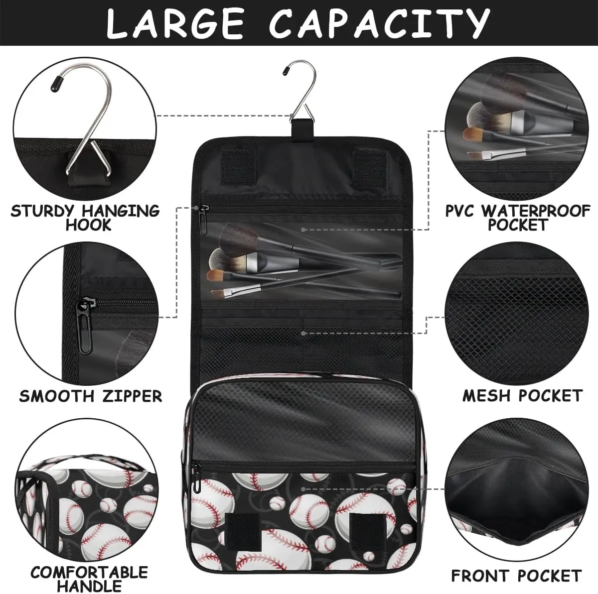 Sport Baseball Hanging Toiletry Bag Waterproof Makeup Cosmetic Bag Travel Bag Organizer for Accessories Shampoo Full Sized Container Travel-Essentials Toiletry Bag
