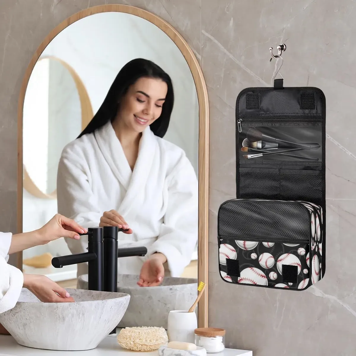 Sport Baseball Hanging Toiletry Bag Waterproof Makeup Cosmetic Bag Travel Bag Organizer for Accessories Shampoo Full Sized Container Travel-Essentials Toiletry Bag