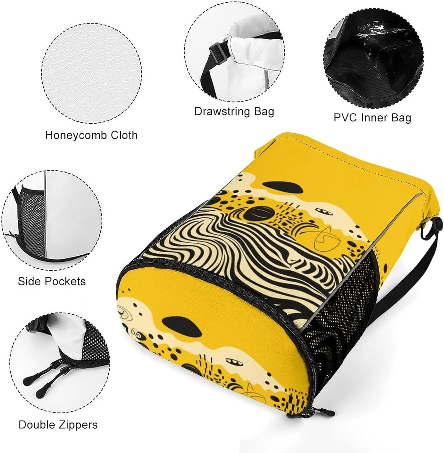 Sports Drawstring Backpack Lightweight Small Gym Bag Mustard Yellow And Black Gym Sackpack for Women Men